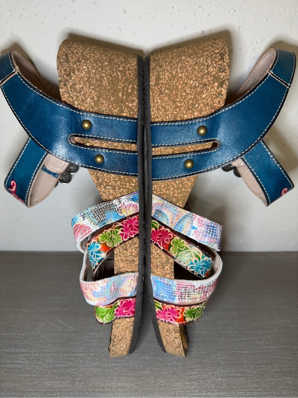 L'Artiste Audrie Spring Step Floral Strappy Leather Cork Wedge Sandals US 7 - Picture 7 of 11